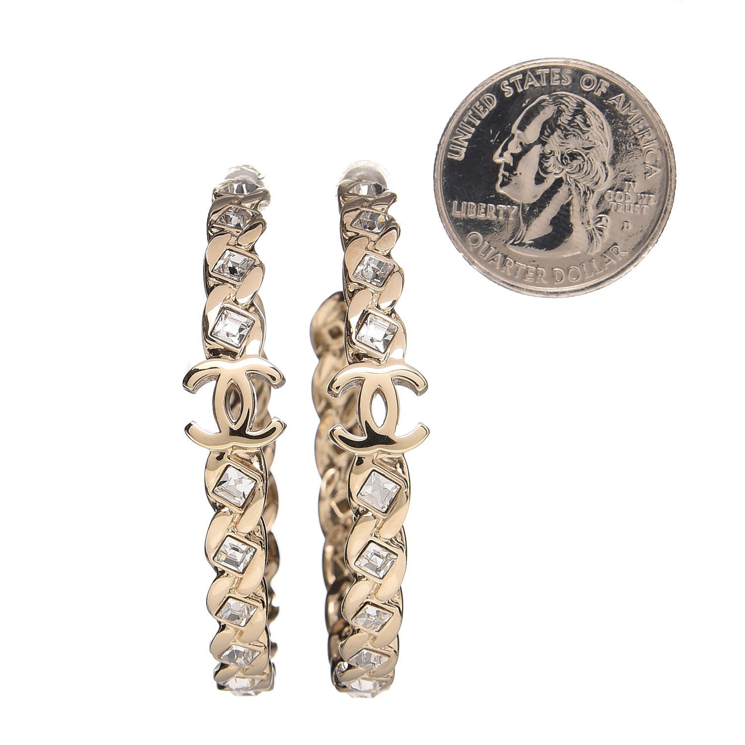 Chanel Crystal CC Hoop Earrings Gold 2 of 7