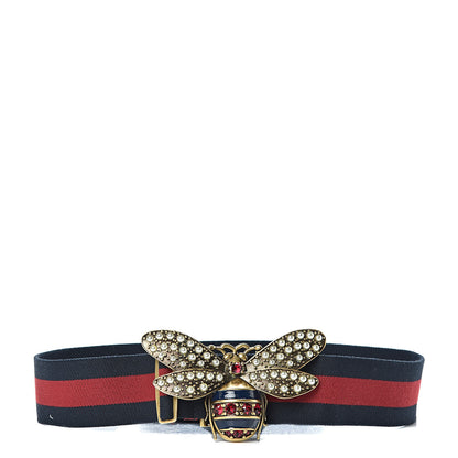 Gucci Web Queen Margaret Bee Belt 80 32 Red Navy 1 of 5