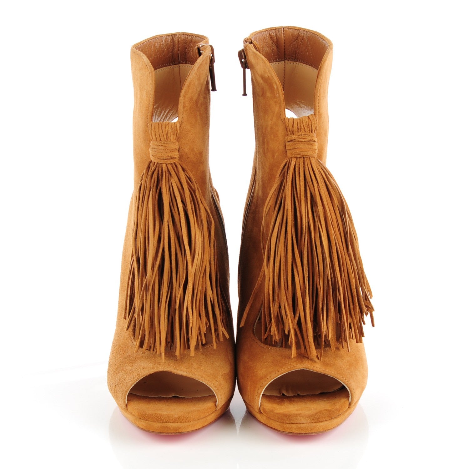 Christian Louboutin Suede Otoka Fringe 120 Booties 36 Noisette 2 of 9