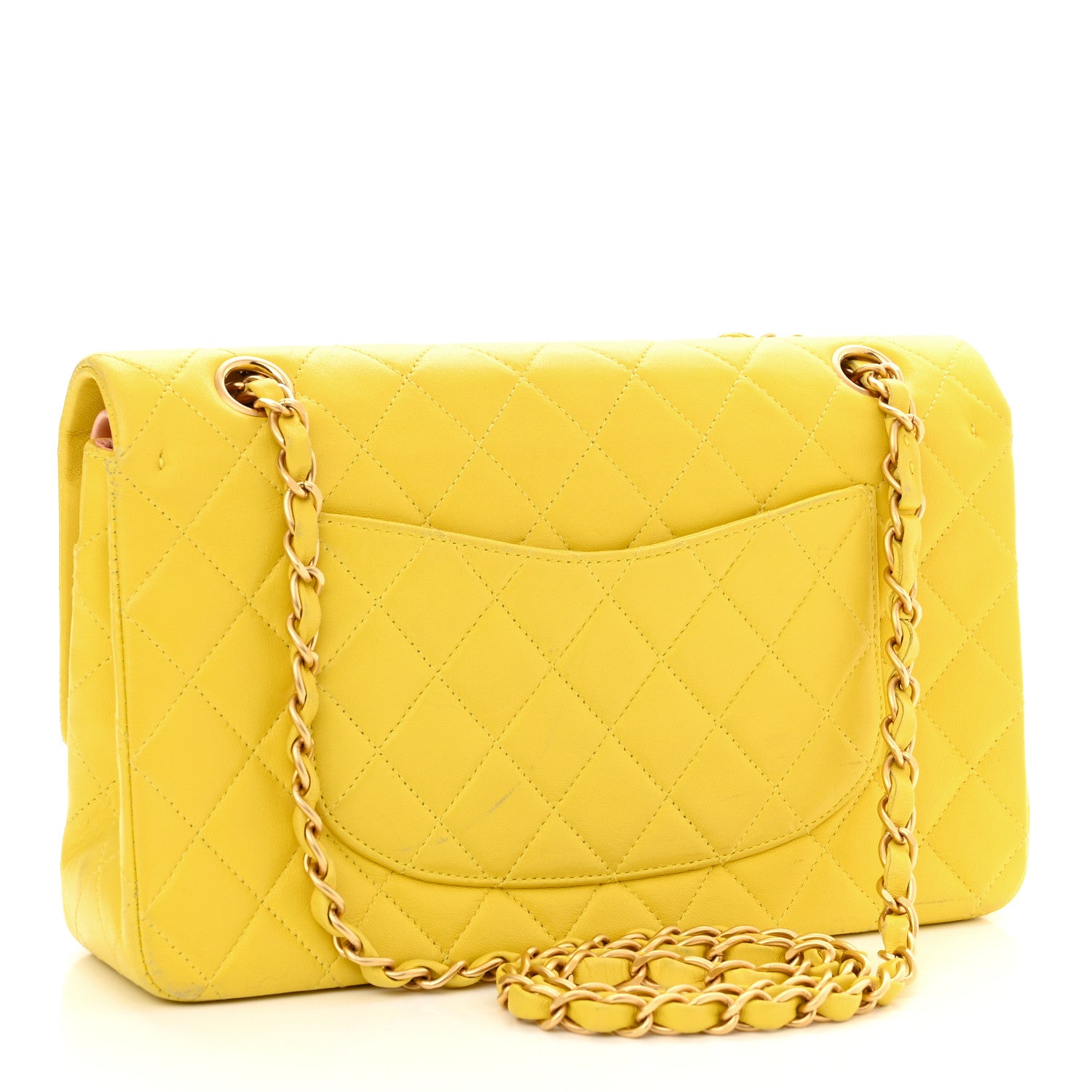 Chanel Lambskin Quilted Medium Double Flap Yellow Pink 1220011