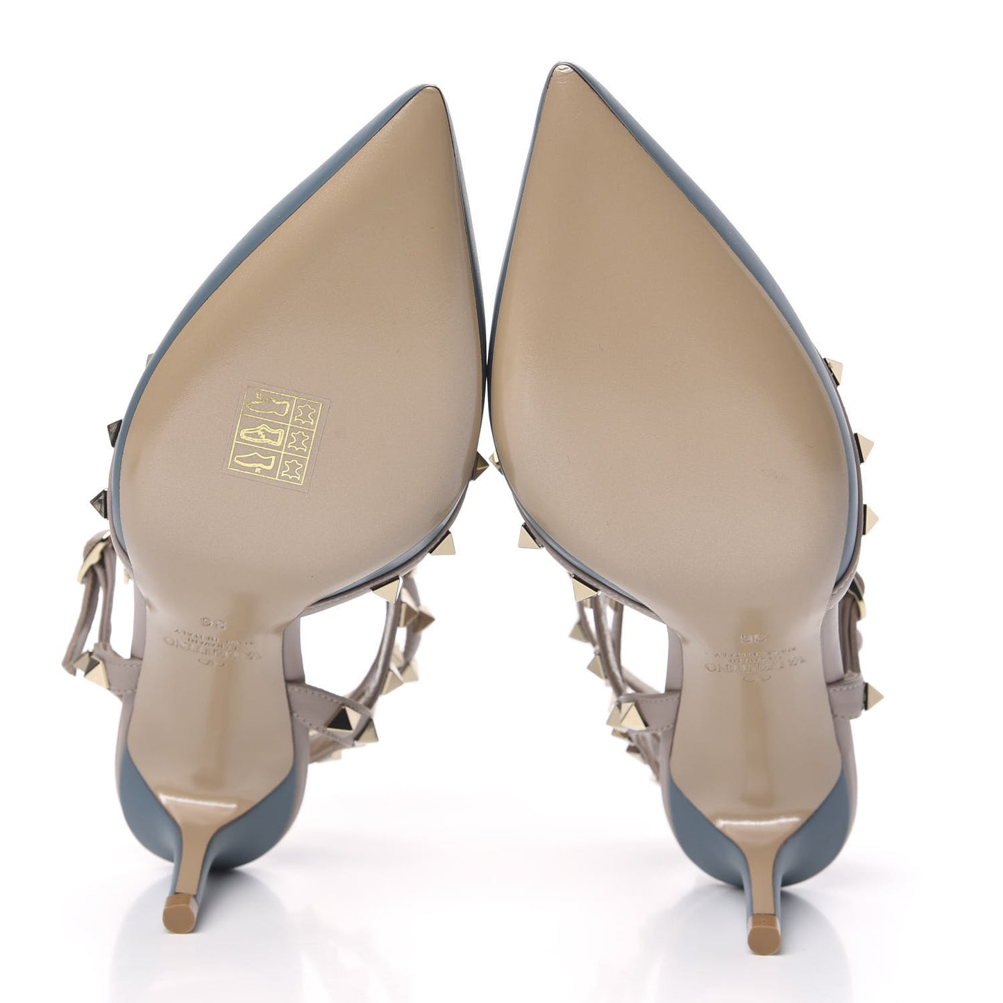 Calfskin Nappa Rockstud Ankle Strap 65mm Pumps 36 Amadeus Poudre