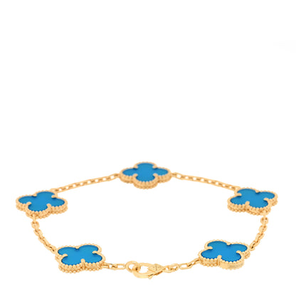 Van Cleef & Arpels 18K Yellow Gold Blue Agate 5 Motifs Vintage Alhambra Bracelet 2 of 3