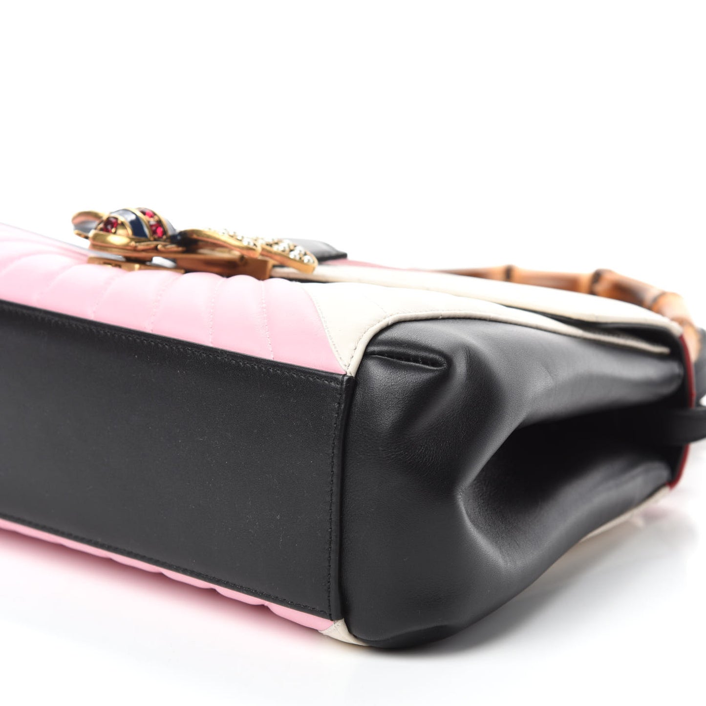Calfskin Bamboo Trapuntata Queen Margaret Top Handle Bag Blue Agata Hibiscus Red Mystic White Sugar Pink