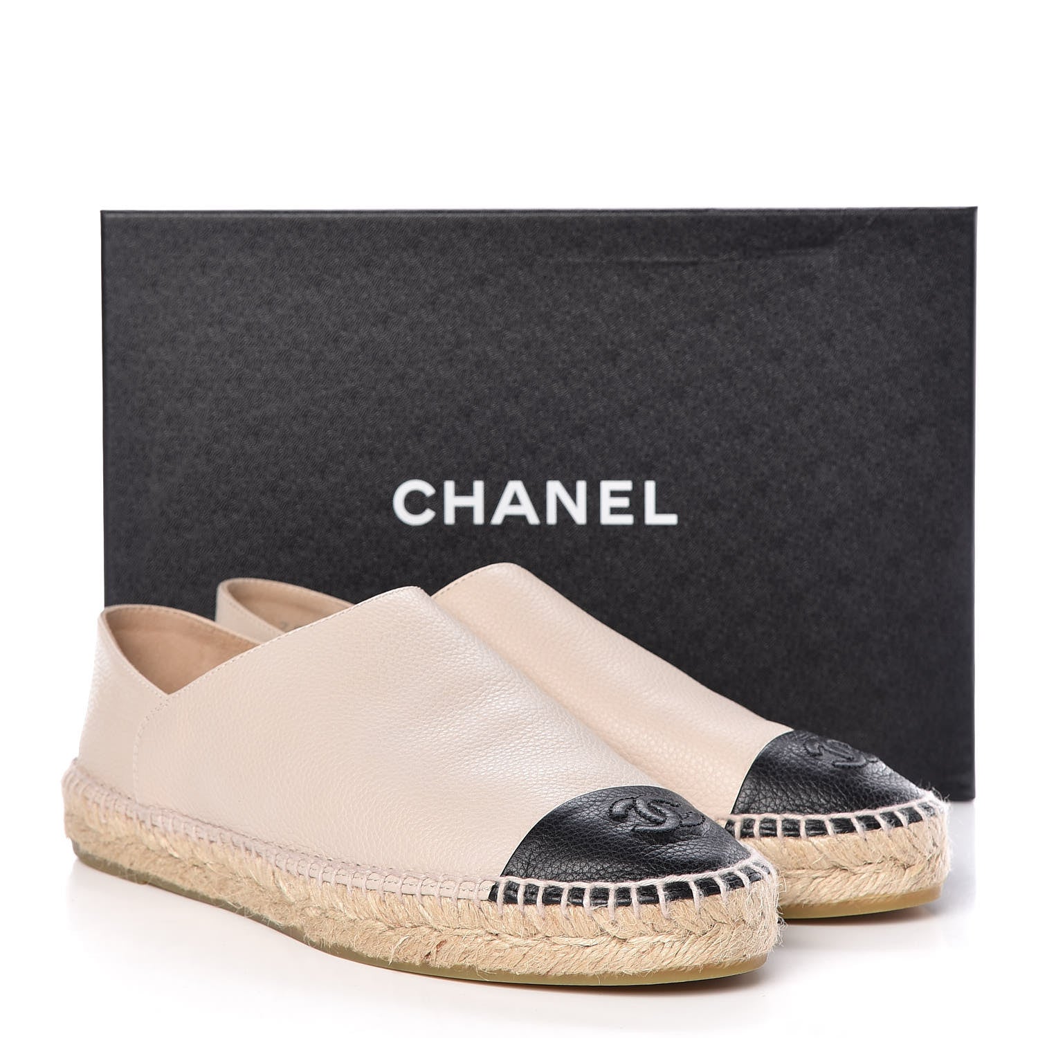 Chanel Grained Calfskin CC Espadrilles 41 Beige Black 9 of 9