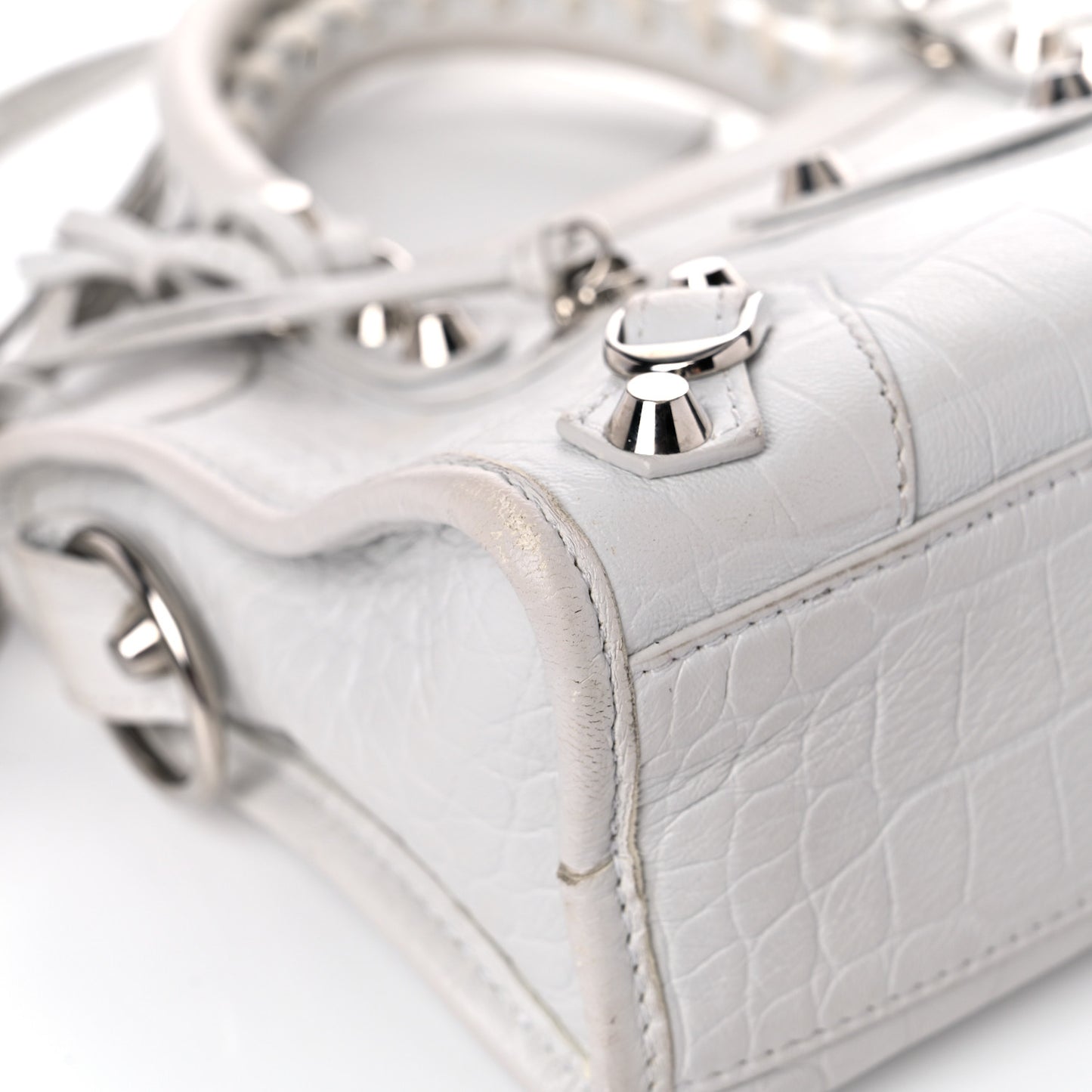 Matte Supple Lambskin Crocodile Embossed Classic Silver Hardware Mini City White