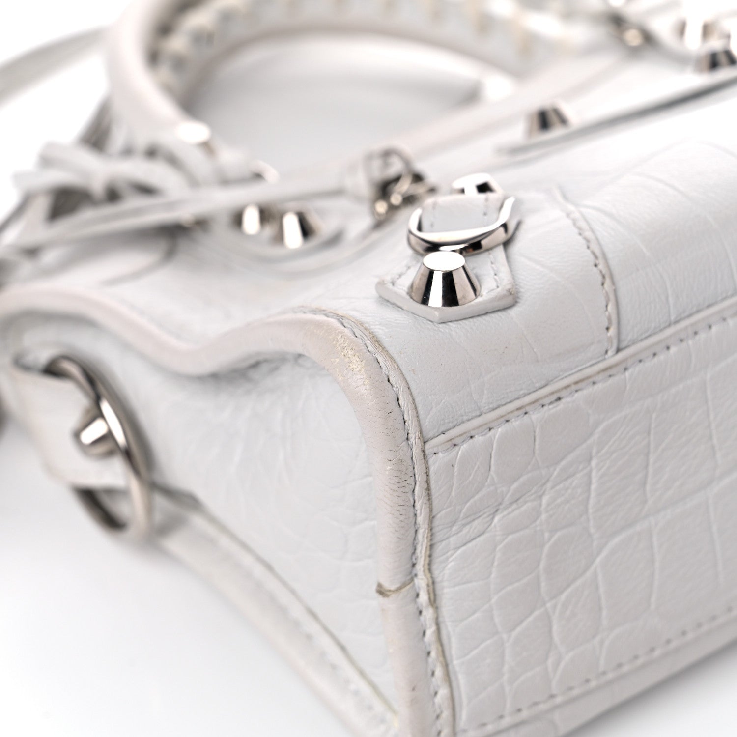 Balenciaga Matte Supple Lambskin Crocodile Embossed Classic Silver Hardware Mini City White 8 of 18