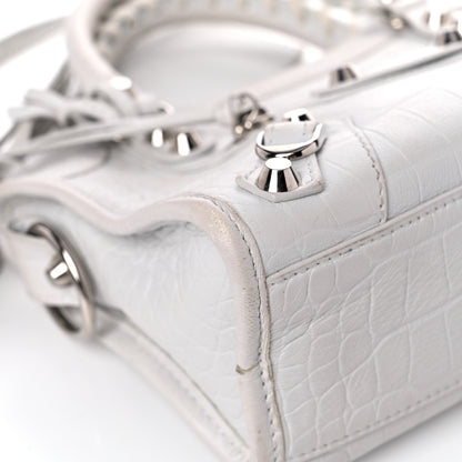 Balenciaga Matte Supple Lambskin Crocodile Embossed Classic Silver Hardware Mini City White 8 of 18