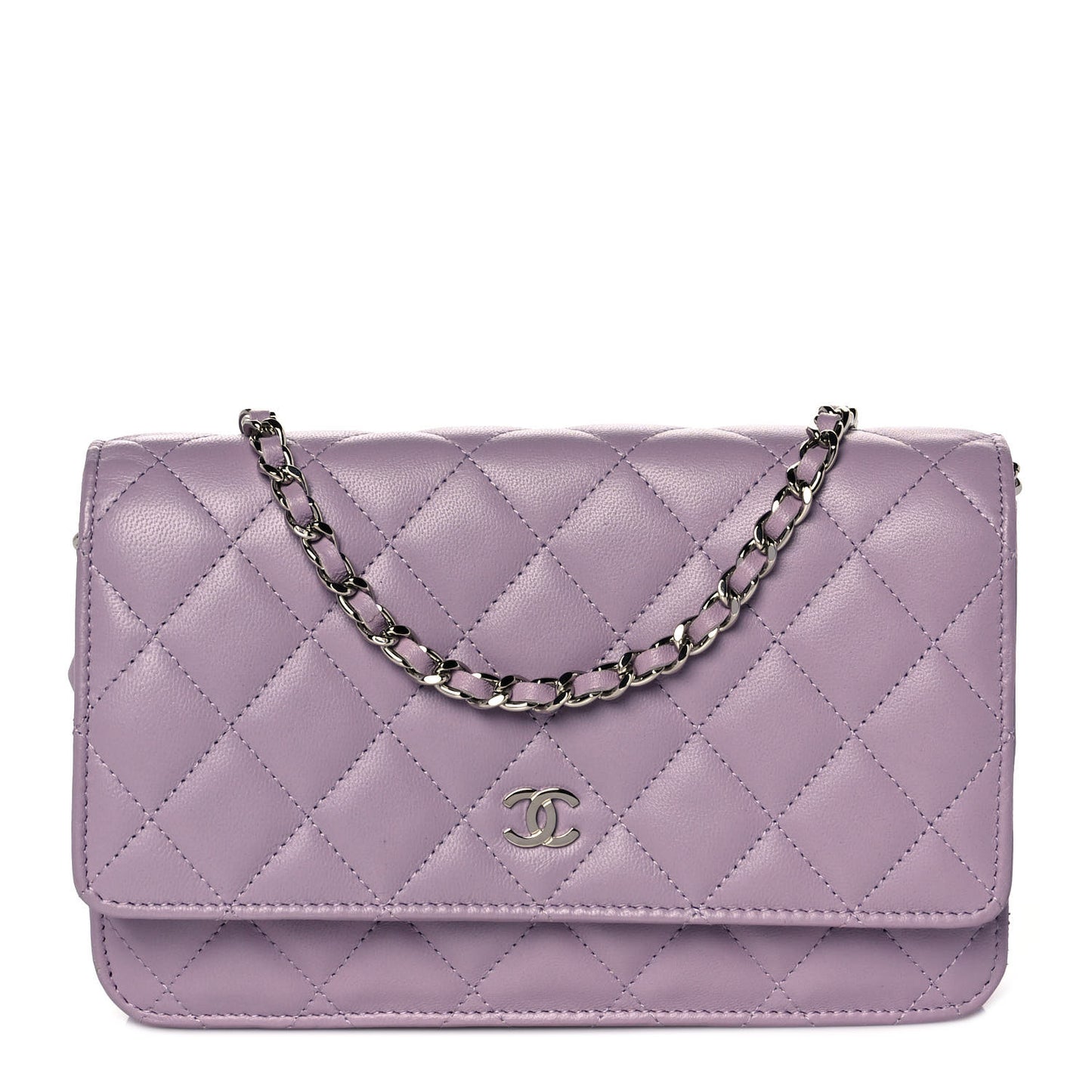 Lambskin Quilted Wallet On Chain WOC Light Purple
