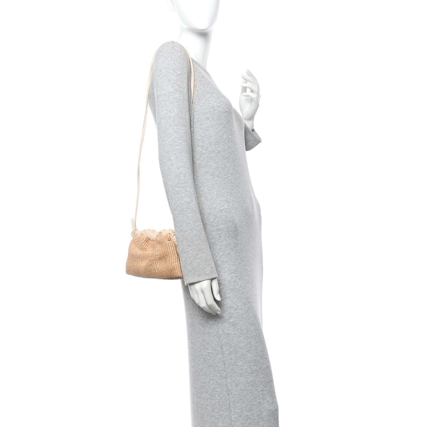Raffia Lambskin Woven Mini Cloud Clutch Natural Avorio