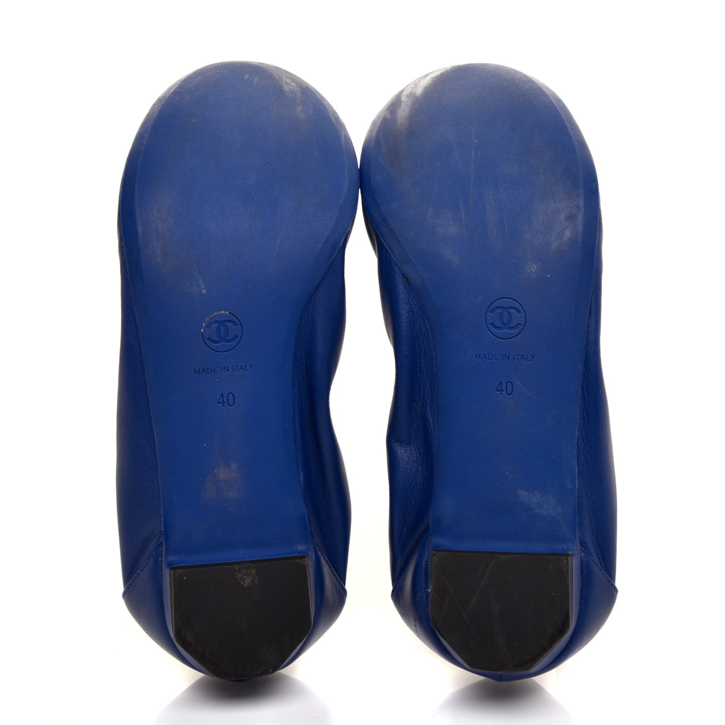 Lambskin CC Elastic Cap Toe Ballerina Flats 40 Blue