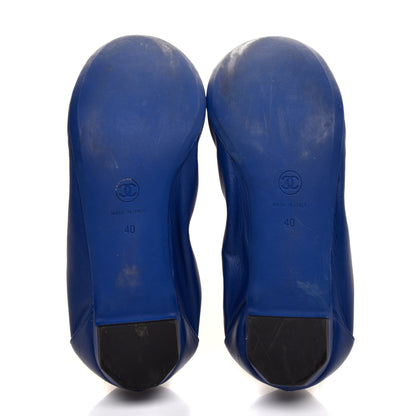 Chanel Lambskin CC Elastic Cap Toe Ballerina Flats 40 Blue 5 of 9