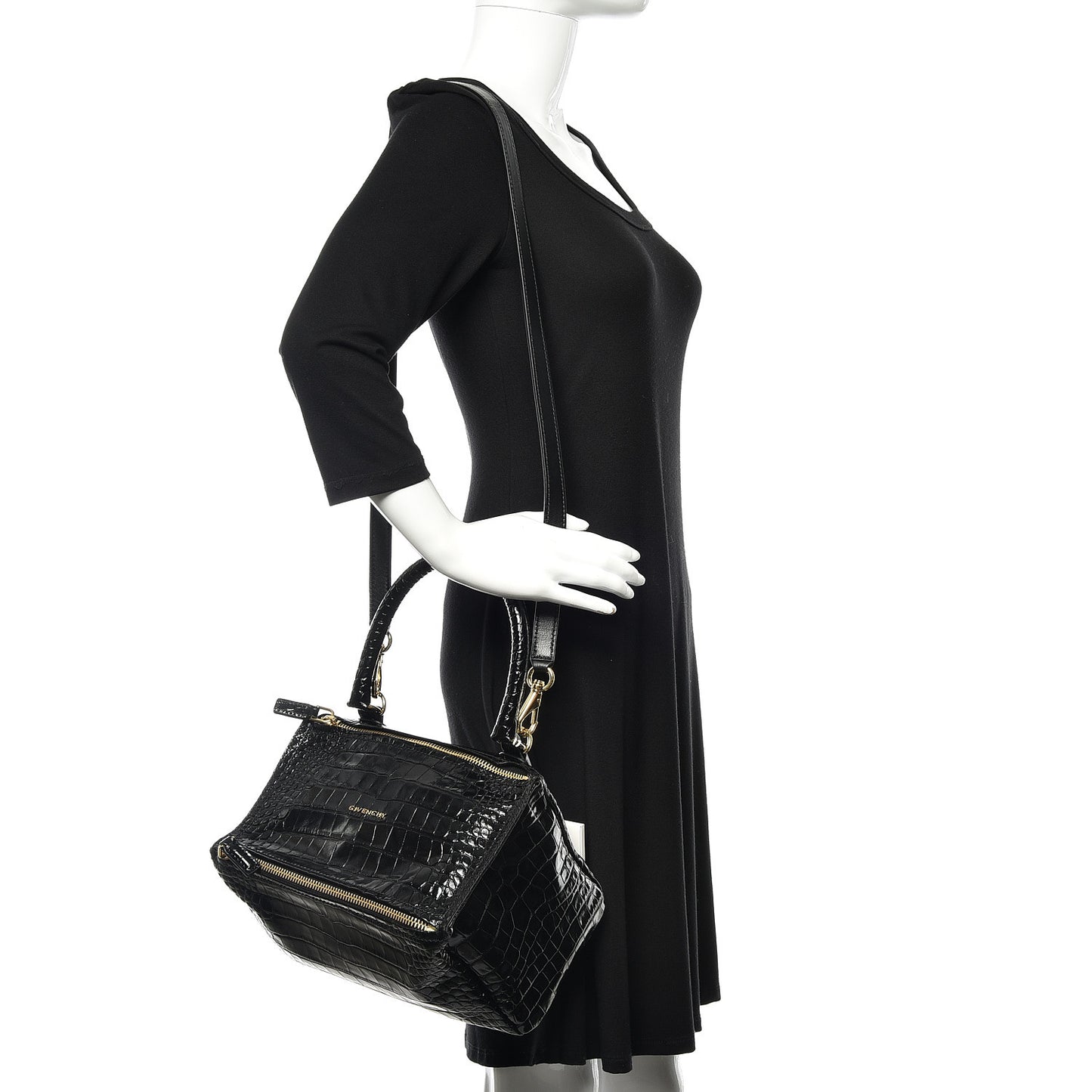 Calfskin Crocodile Embossed Small Pandora Black