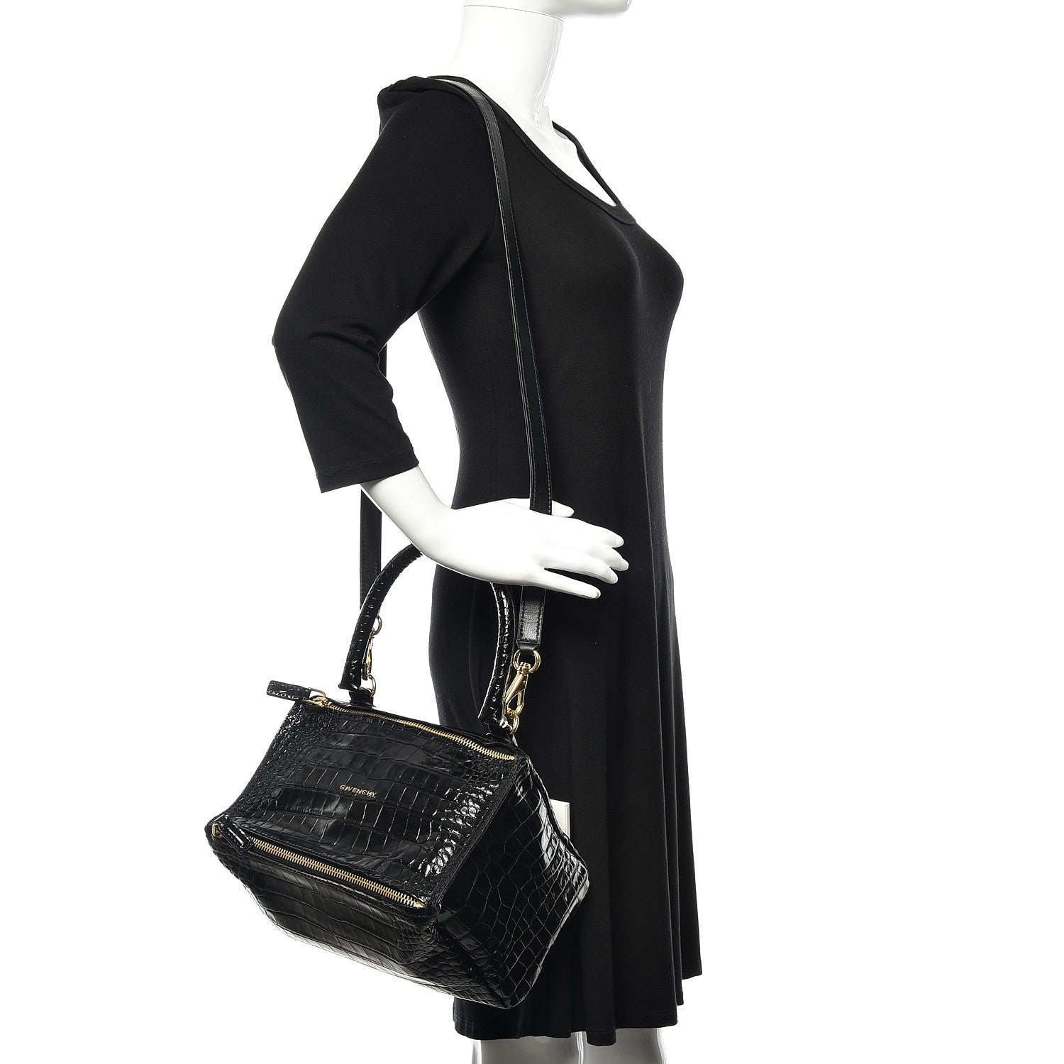 Givenchy Calfskin Crocodile Embossed Small Pandora Black 2 of 9