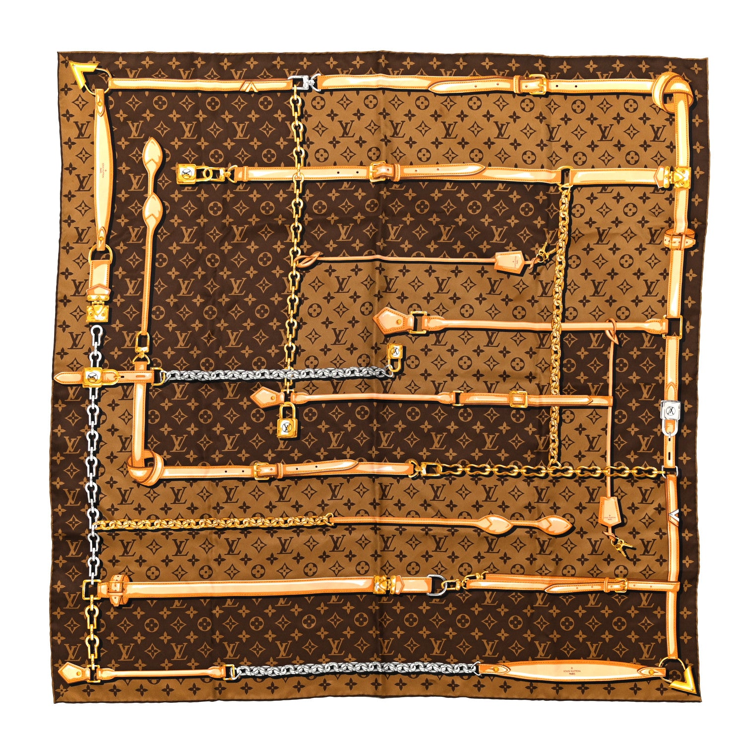 Louis Vuitton Silk Monogram Confidential Square Scarf Brown 1 of 3