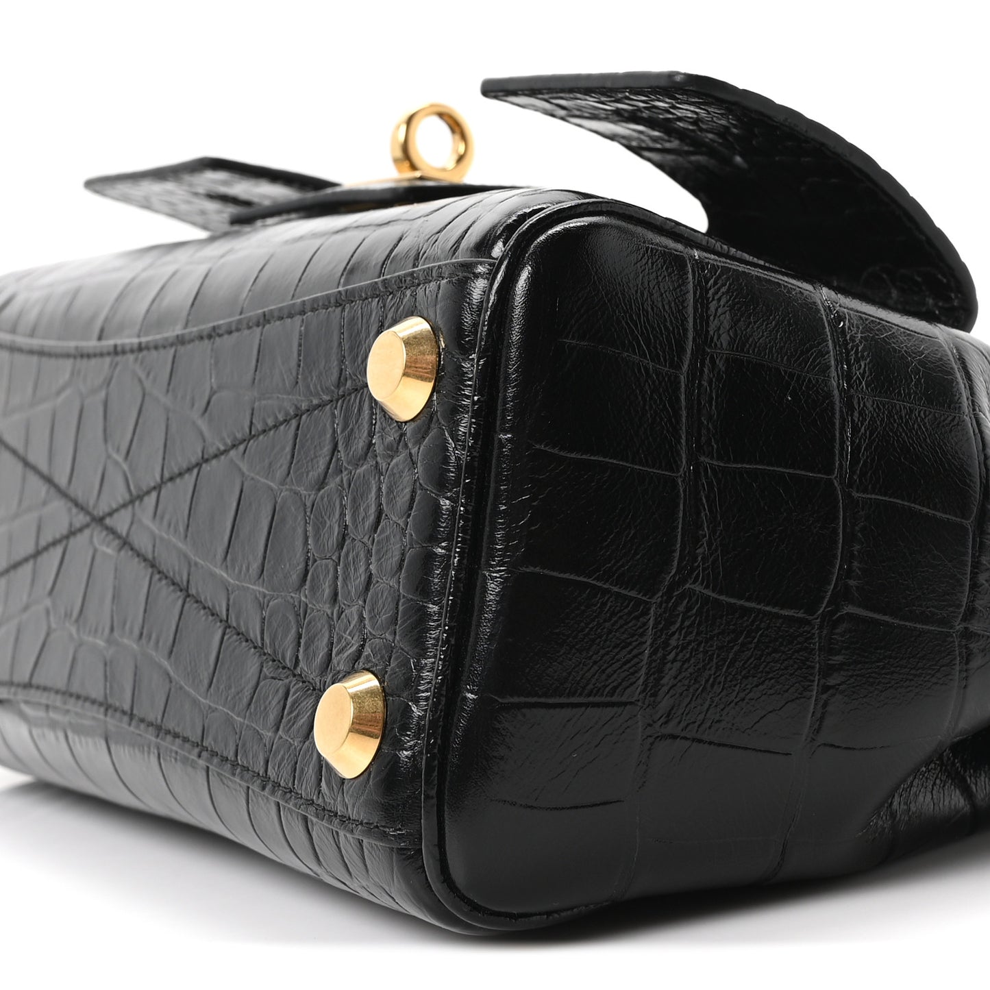 Calfskin Crocodile Embossed Mini Bel Air Carry All Bag Black