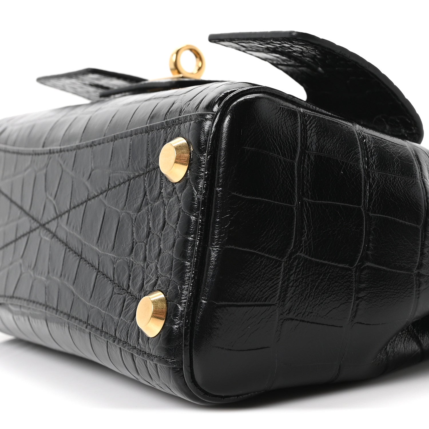 Balenciaga Calfskin Crocodile Embossed Mini Bel Air Carry All Bag Black 9 of 9