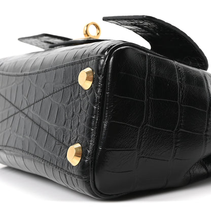Balenciaga Calfskin Crocodile Embossed Mini Bel Air Carry All Bag Black 9 of 9
