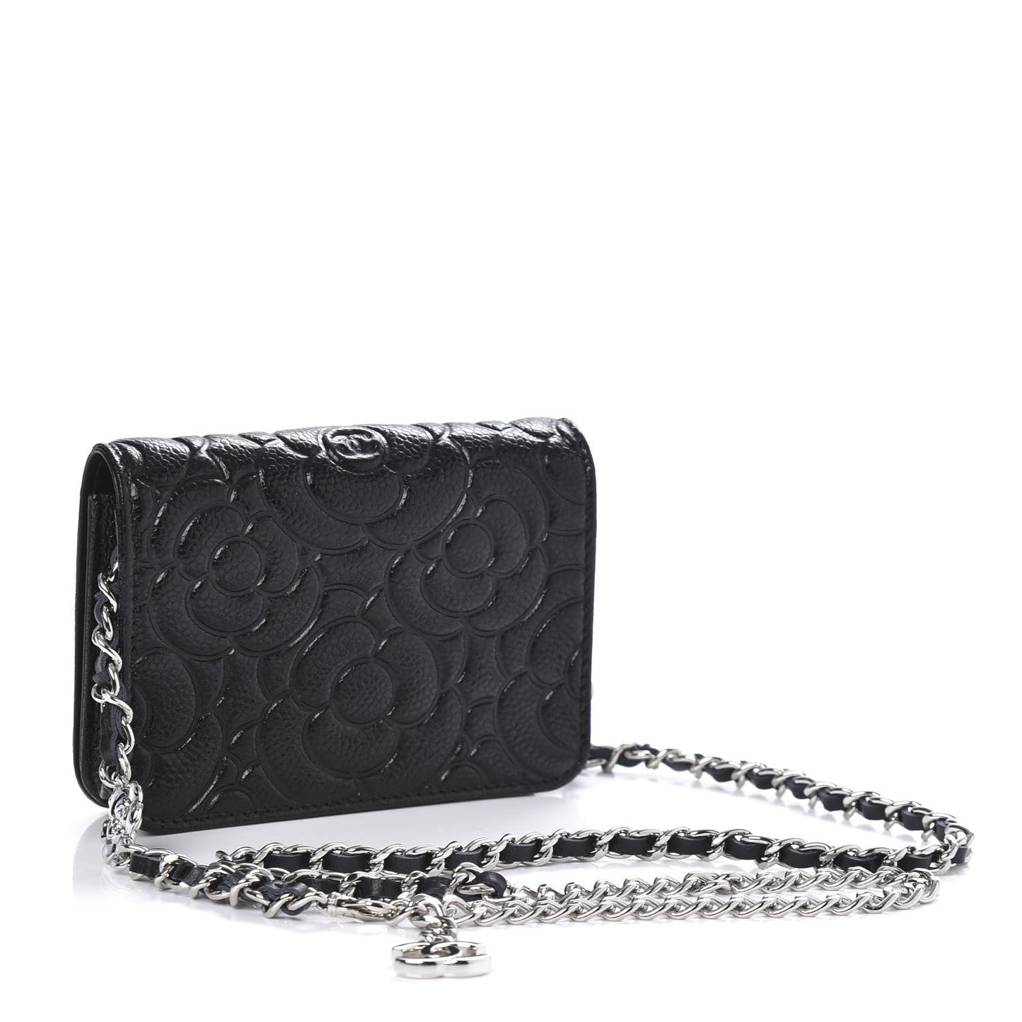 Caviar Camellia Embossed Chain Belt Bag Black