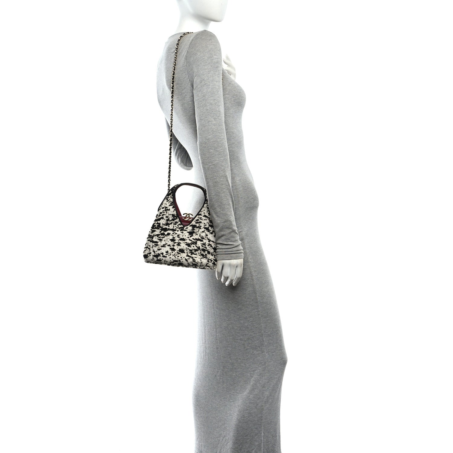 Chanel Pony Hair Printed Chic Lady Small Shopping Tote White Black 2 of 10