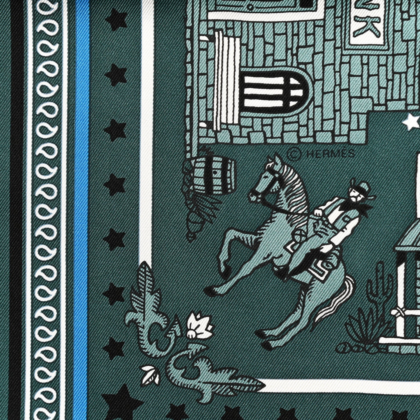 Silk Paris Station Bandana 55 Vert Cypres Bleu Azur Black