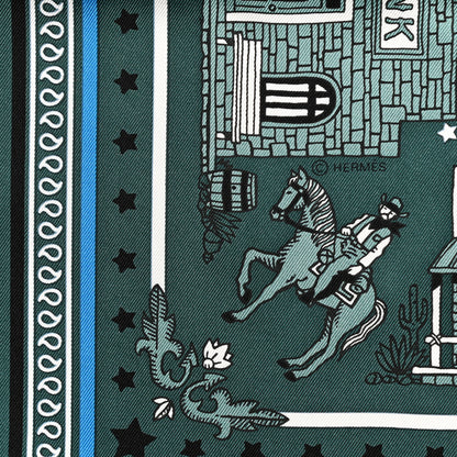 Hermes Silk Paris Station Bandana 55 Vert Cypres Bleu Azur Black 4 of 4