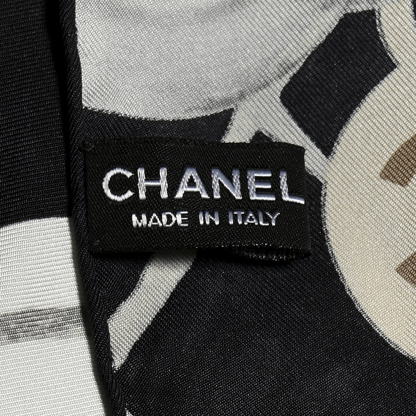 Silk CC Logo Camellia Scarf White Black