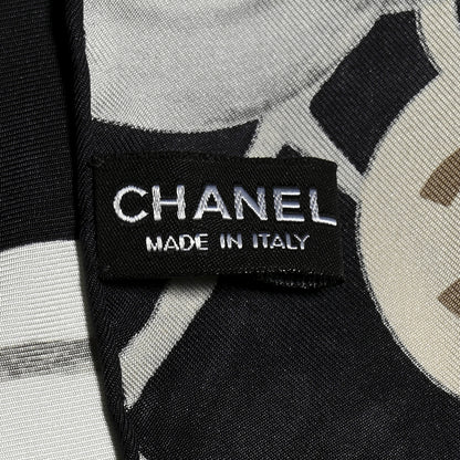 Chanel Silk CC Logo Camellia Scarf White Black 3 of 4