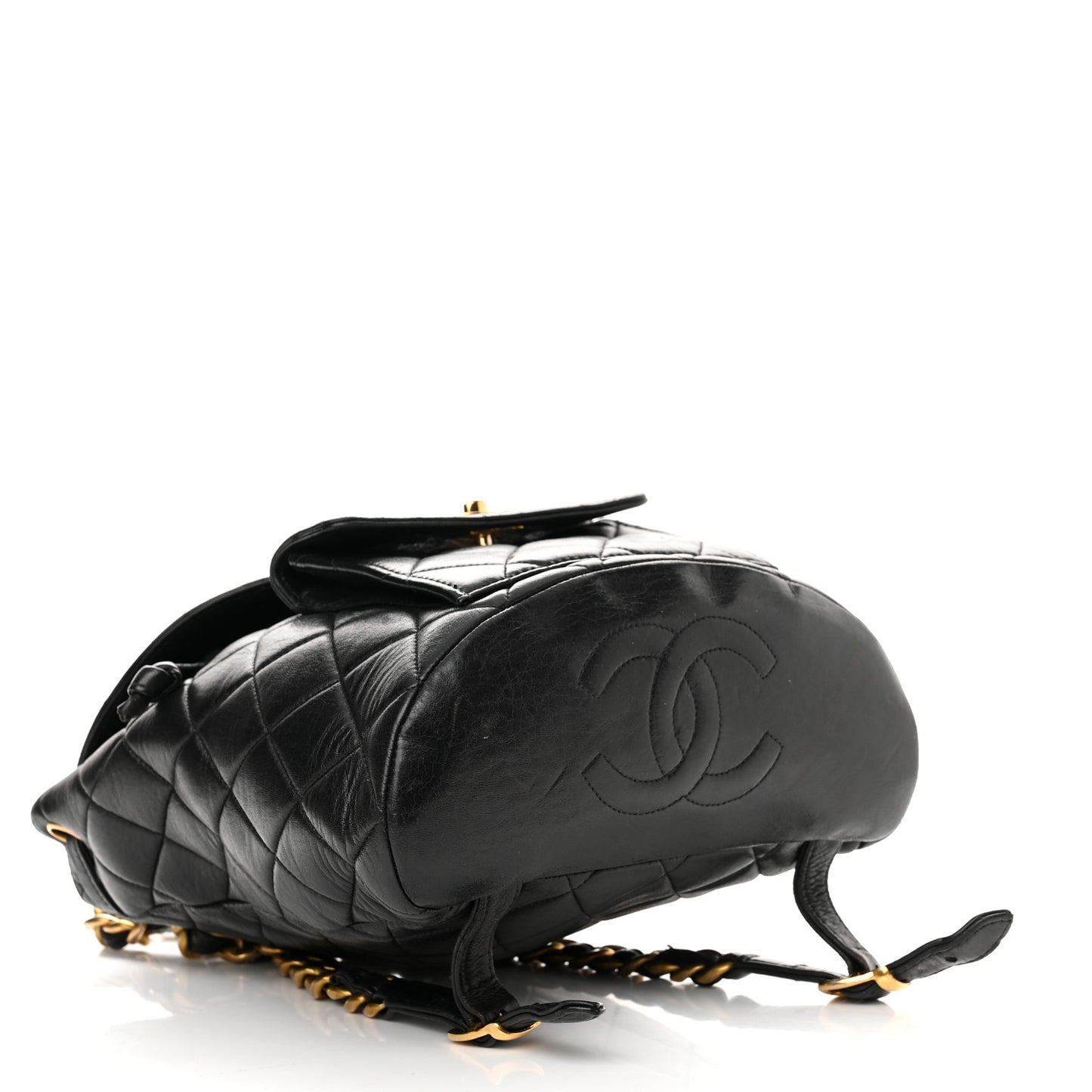 Lambskin Quilted Drawstring Backpack Black