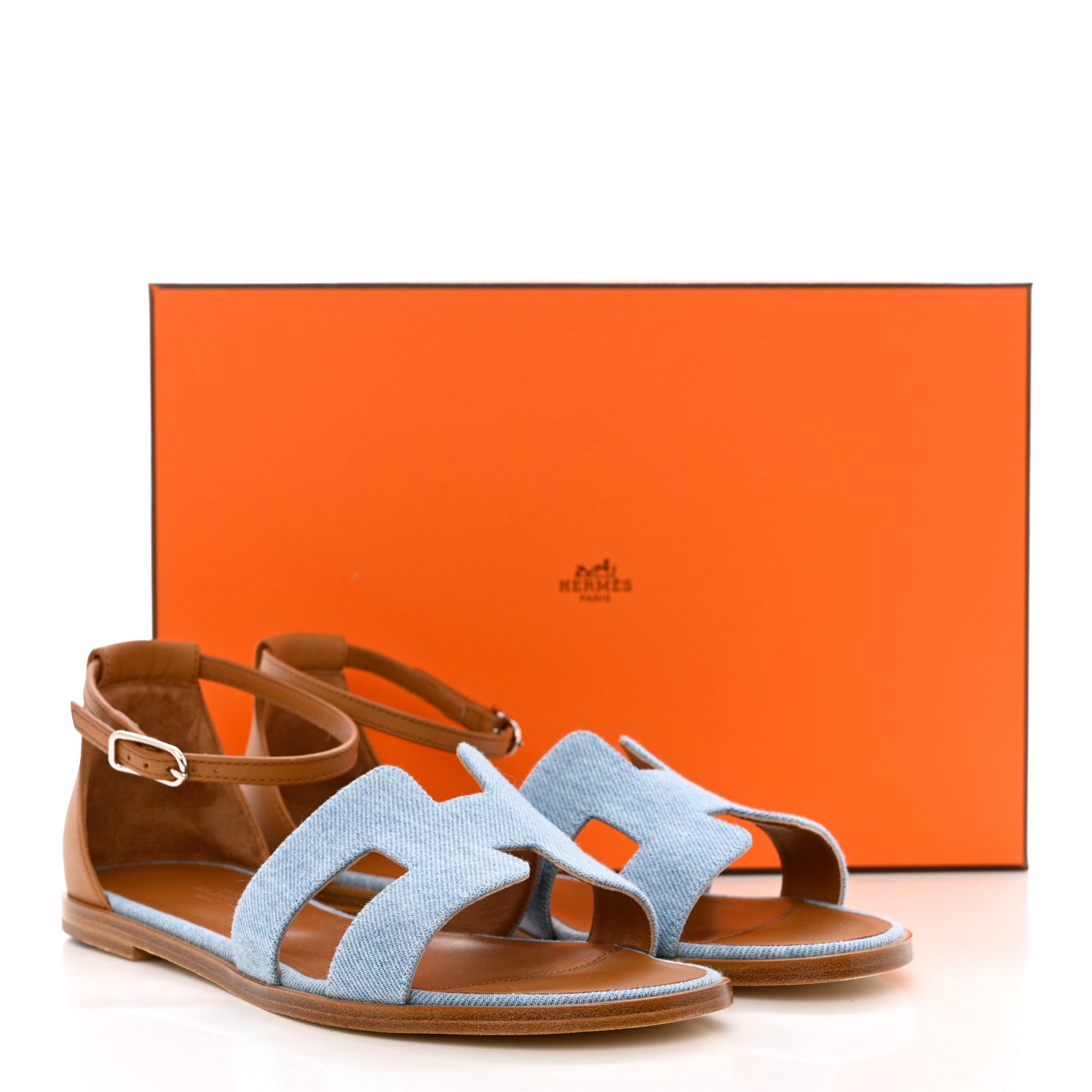 Hermes Denim Santorini Sandals 38 Bleu Clair 9 of 9