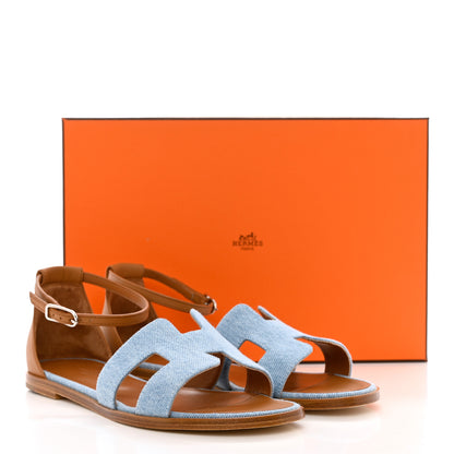 Hermes Denim Santorini Sandals 38 Bleu Clair 9 of 9