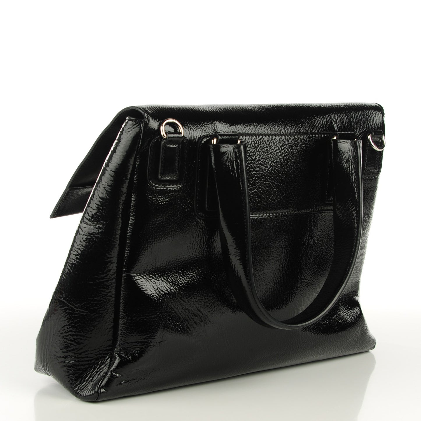 Patent Medium Pandora Pure Flap Bag Black