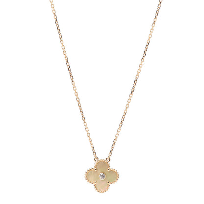 Van Cleef & Arpels 18K Yellow Gold Diamond Yellow Mother of Pearl Vintage Alhambra Pendant Necklace 1 of 7