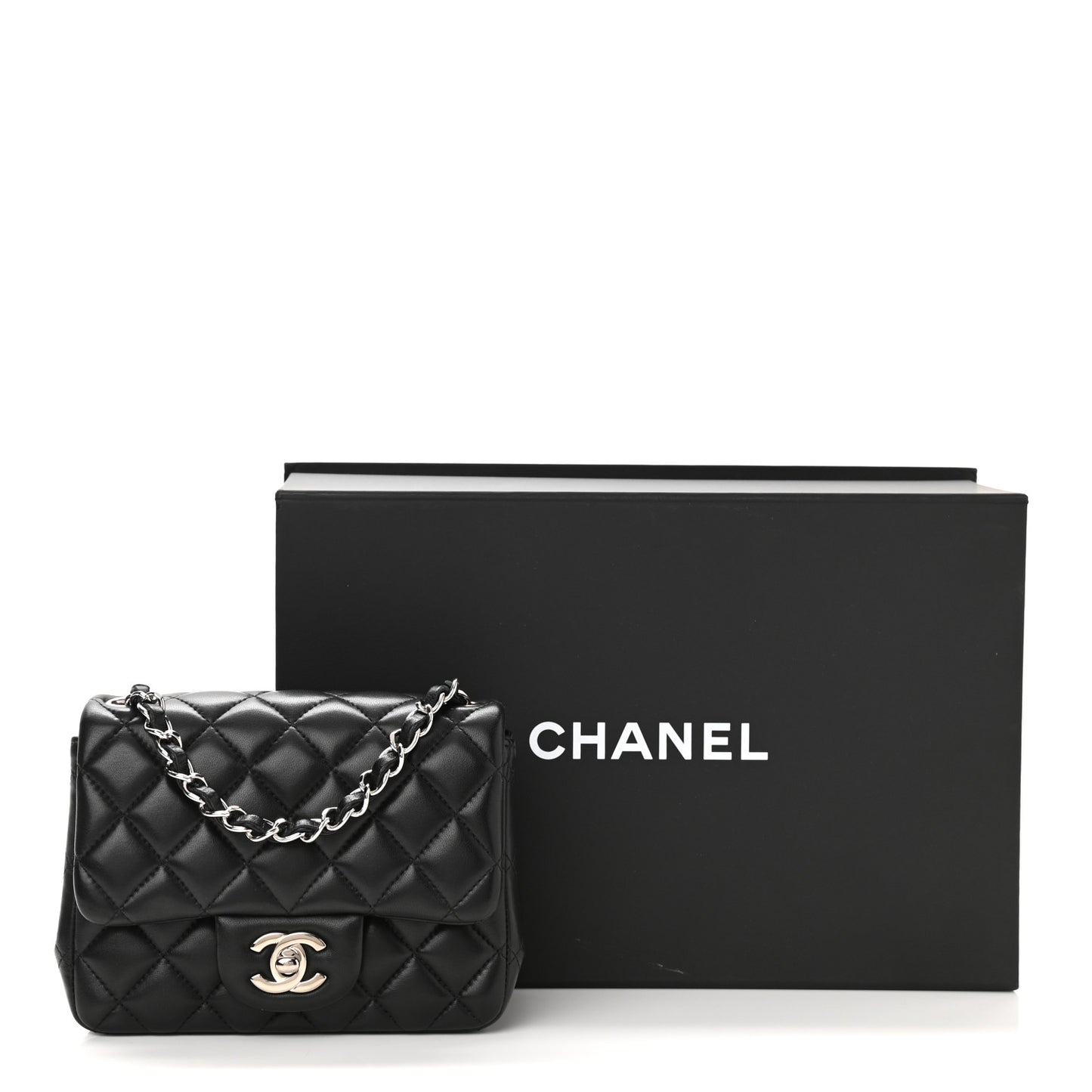 Lambskin Quilted Mini Square Flap Black
