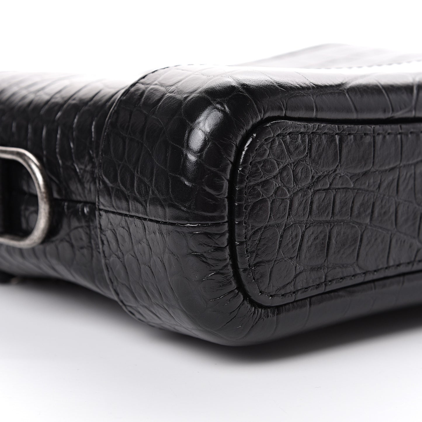 Calfskin Crocodile Embossed Small Gabrielle Cocodile Hobo Black
