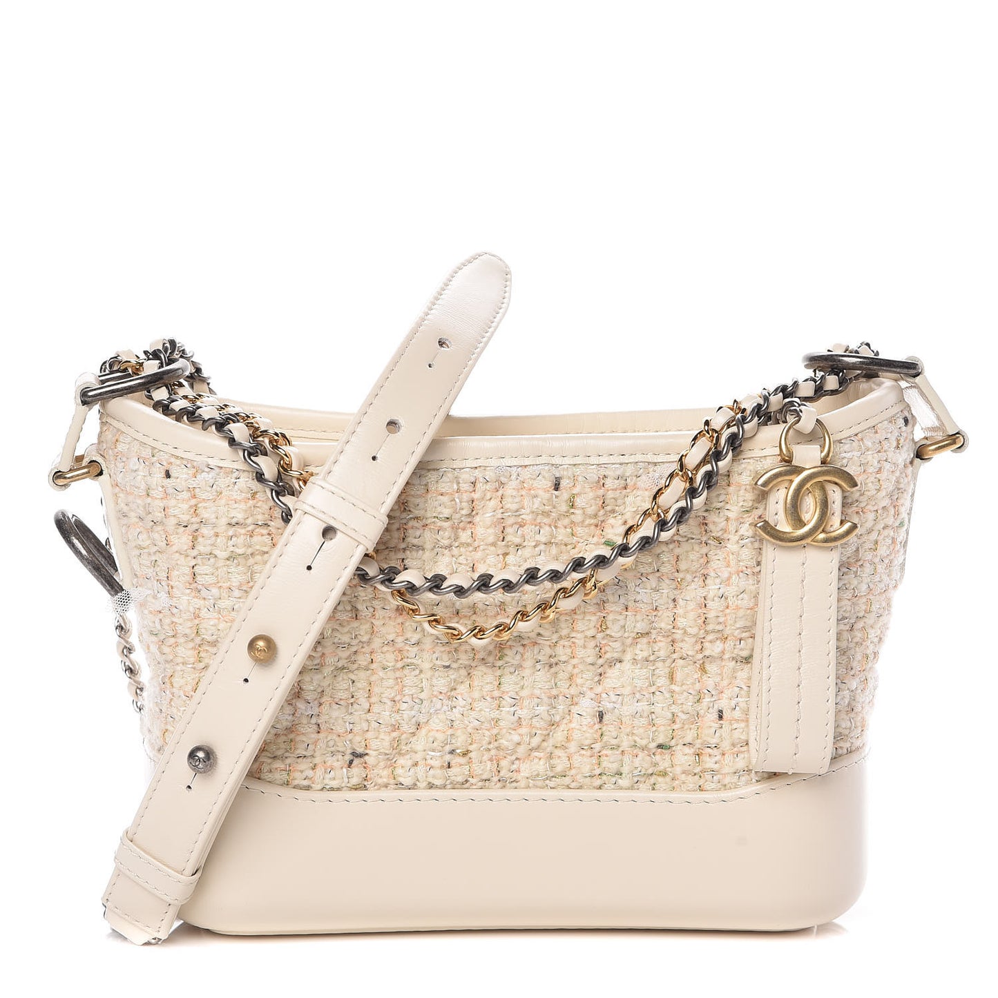 Tweed Calfskin Quilted Small Gabrielle Hobo Beige Ivory