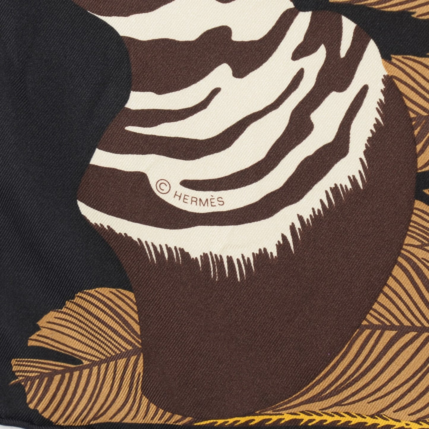 Silk Twill Zebra Pegasus Scarf 90 Noir Bronze Marron