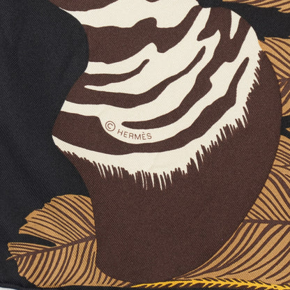 Hermes Silk Twill Zebra Pegasus Scarf 90 Noir Bronze Marron 5 of 7