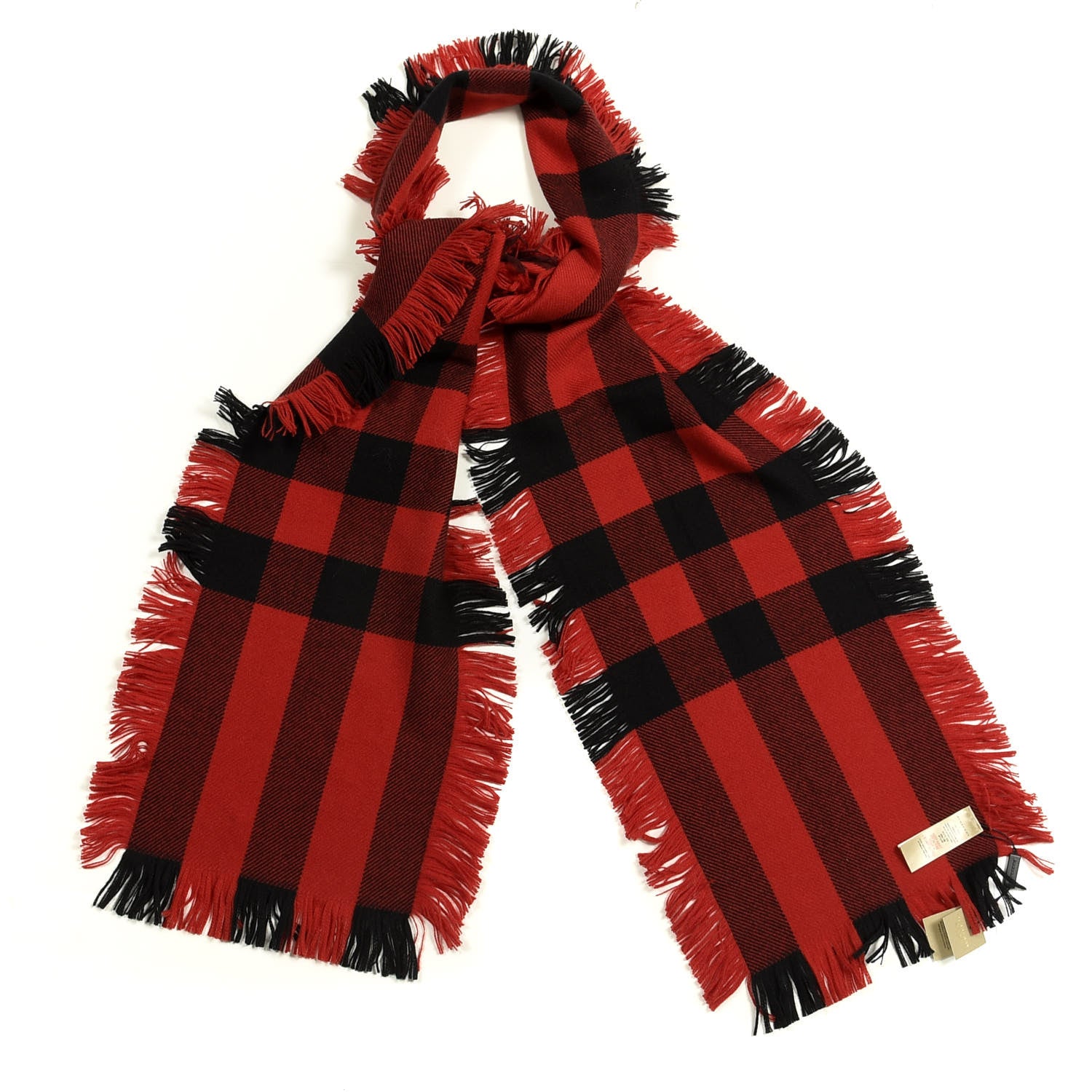Burberry Wool Half Mega Check Fringe Scarf Red 1 of 4