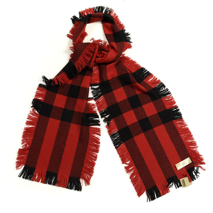 Burberry Wool Half Mega Check Fringe Scarf Red 1 of 4