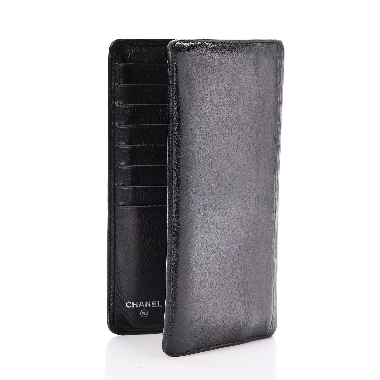 Chanel Goatskin Camellia Embossed Yen Wallet Black 3 of 9