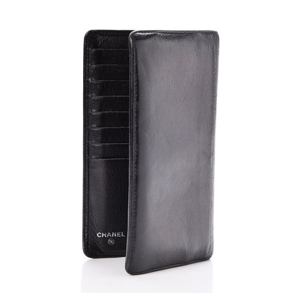 Chanel Goatskin Camellia Embossed Yen Wallet Black 3 of 9