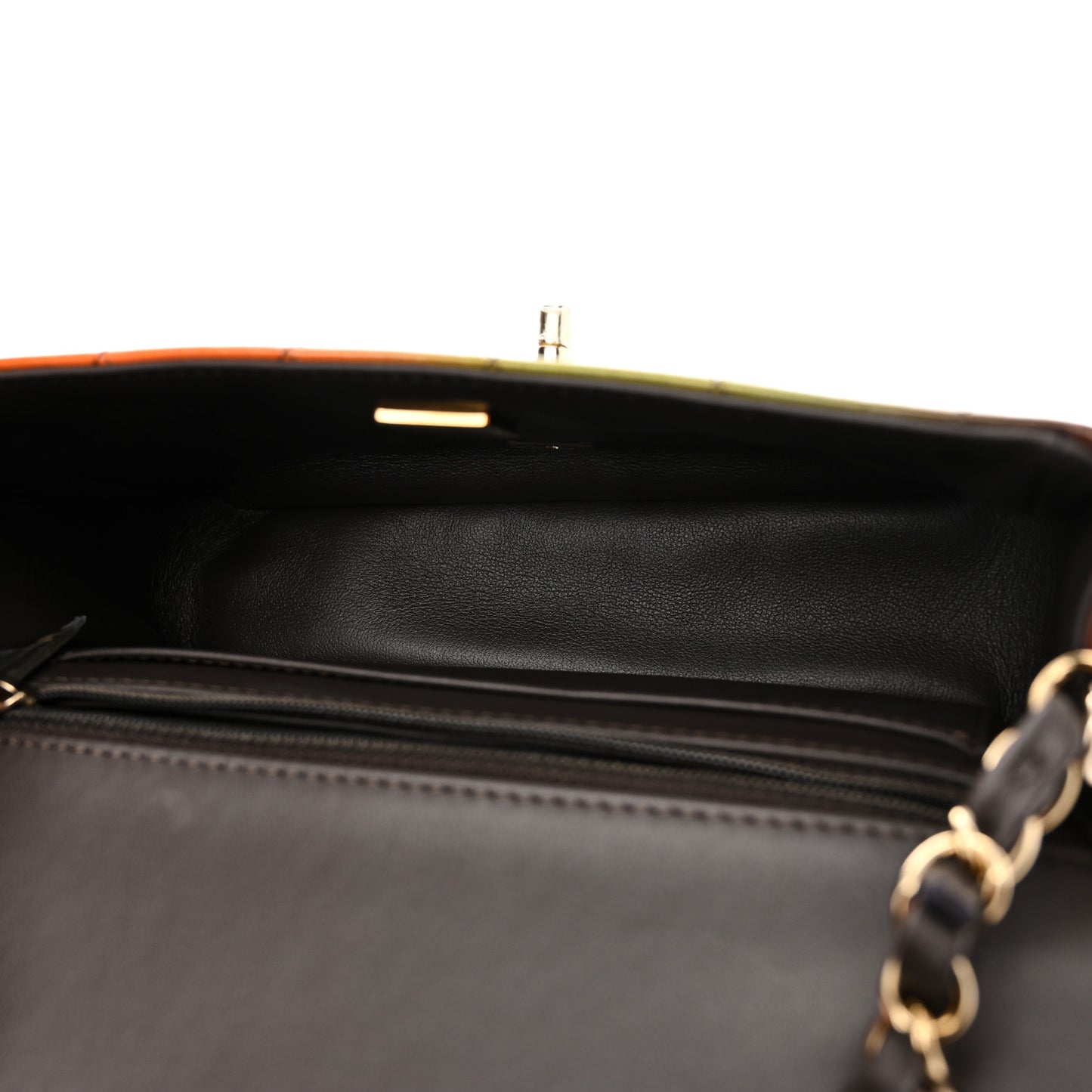 Shaded Patent Calfskin Quilted Mini Rectangular Flap Green Orange Dark Brown