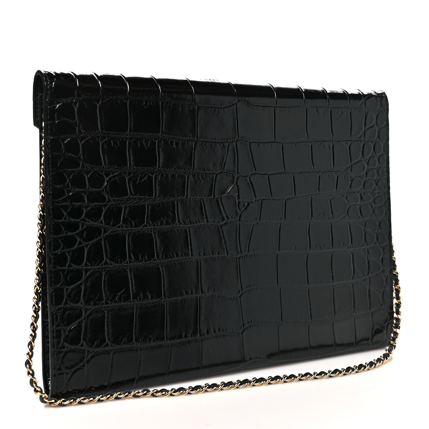 Chanel Calfskin Crocodile Embossed Croc Illusion Clutch With Chain  Black 2 of 10