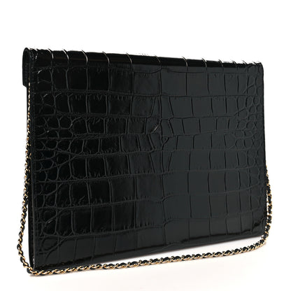 Chanel Calfskin Crocodile Embossed Croc Illusion Clutch With Chain  Black 2 of 10