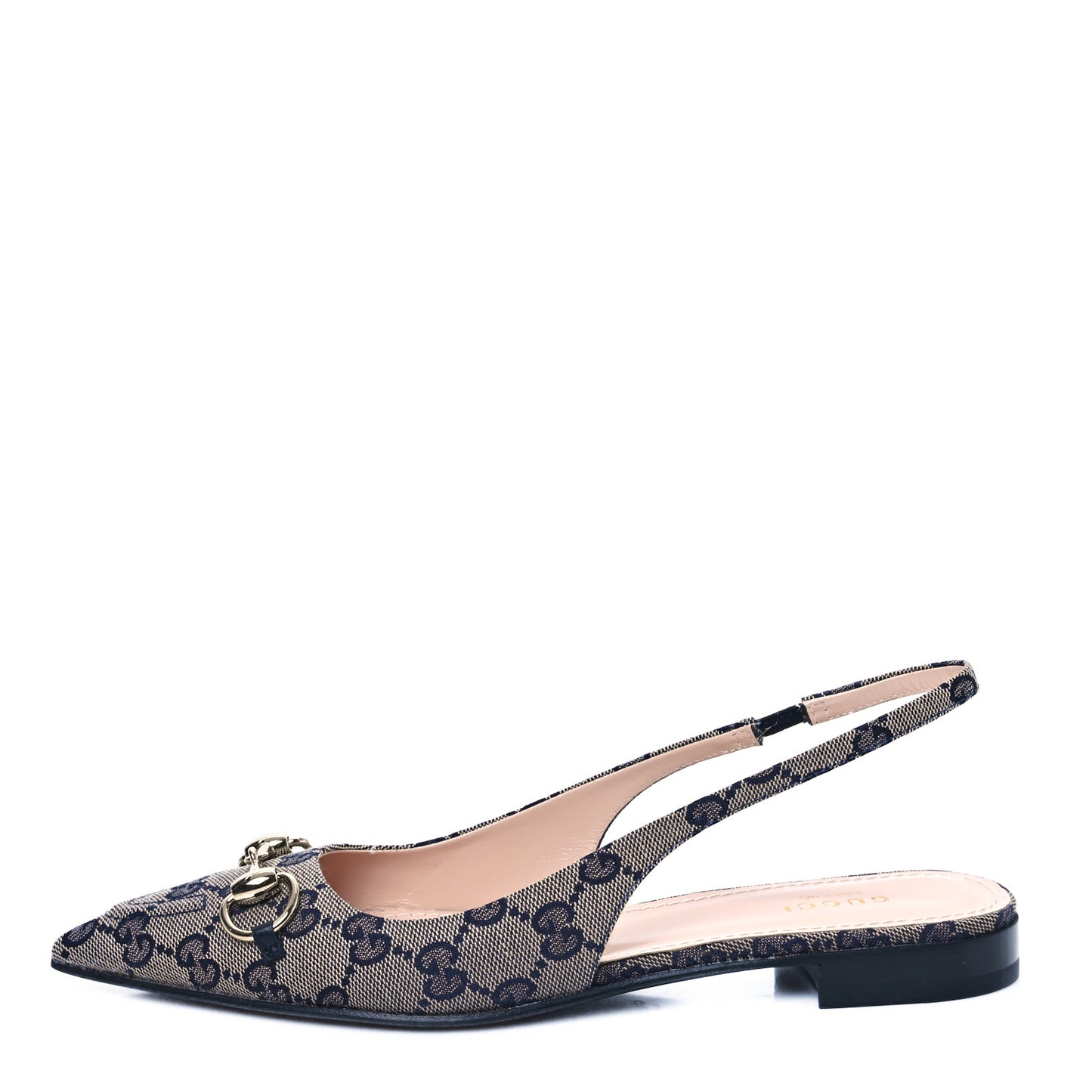 Monogram Horsebit Womens Slingback Ballet Flat 37 Beige Blue