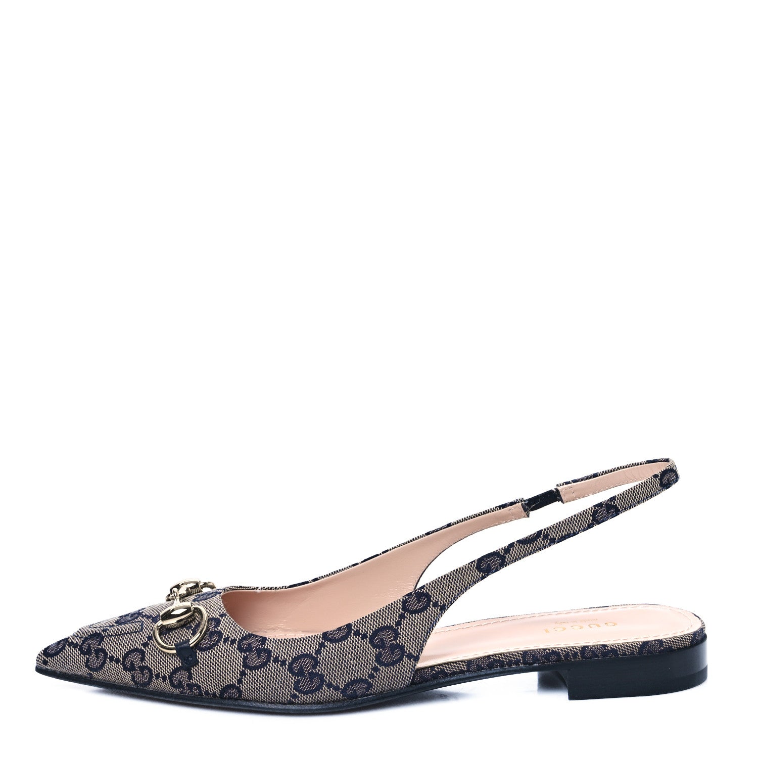 Gucci Monogram Horsebit Womens Slingback Ballet Flat 37 Beige Blue 1 of 10