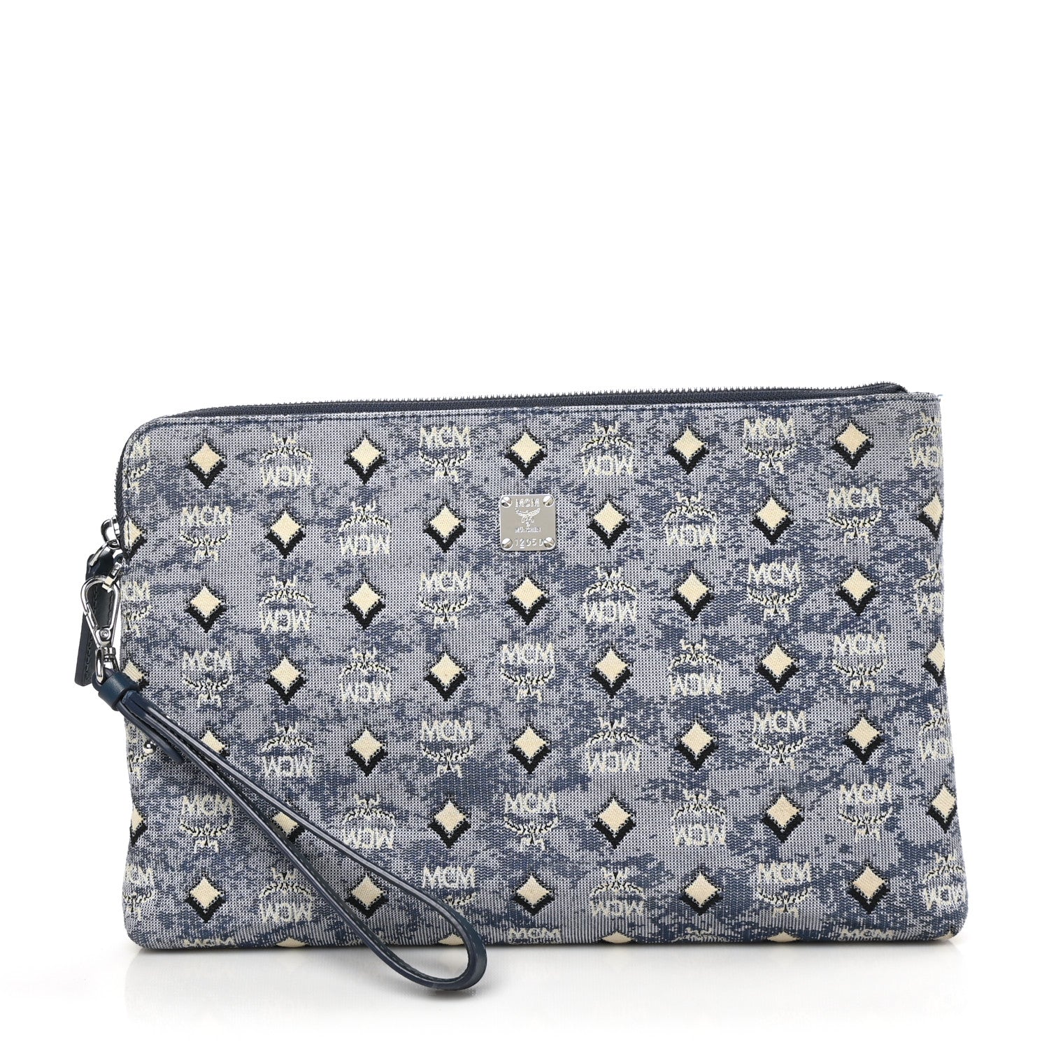 MCM Vintage Jacquard Standing Wristlet Pouch Blue 1 of 6