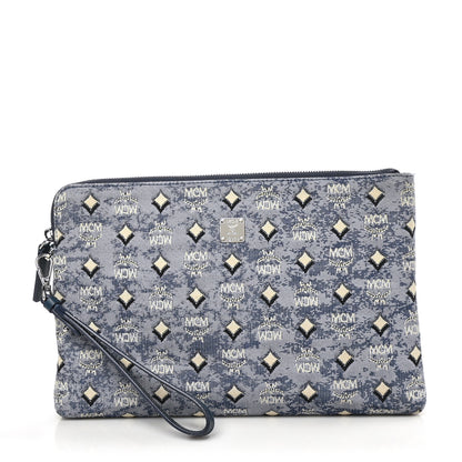 MCM Vintage Jacquard Standing Wristlet Pouch Blue 1 of 6