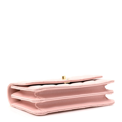 Chanel Shiny Caviar Quilted Flap Charm Wallet On Chain WOC Light Pink 4 of 12