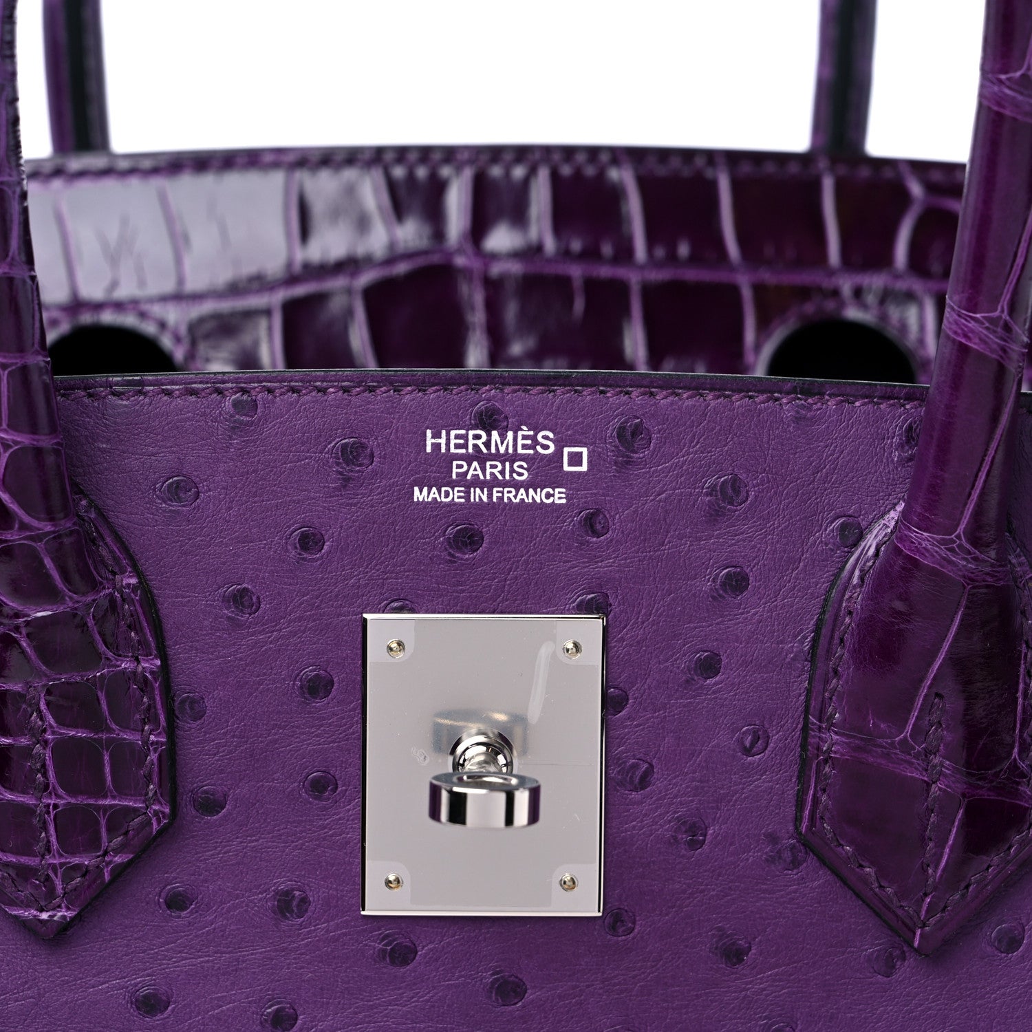 Hermes Ostrich Shiny Alligator Birkin Touch 30 Violine Cassis 6 of 12